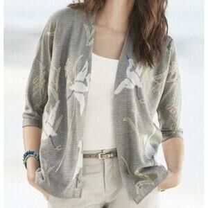 Peruvian Connection Cardigan Sweater Large Gray Snow Crane Pima Cotton Open